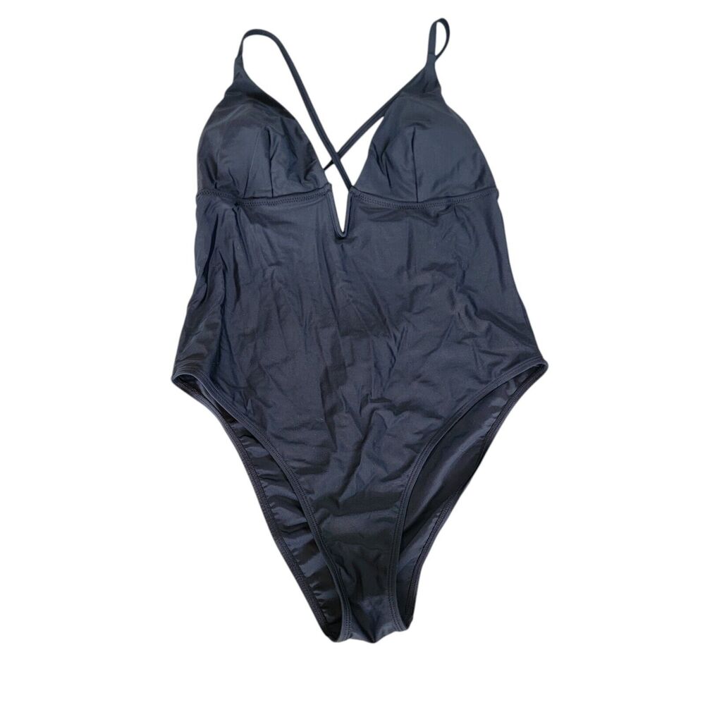 Cupshe Deep V-Wire Cross Back Cheeky Black One Piece Swimsuit Women’s Size Large